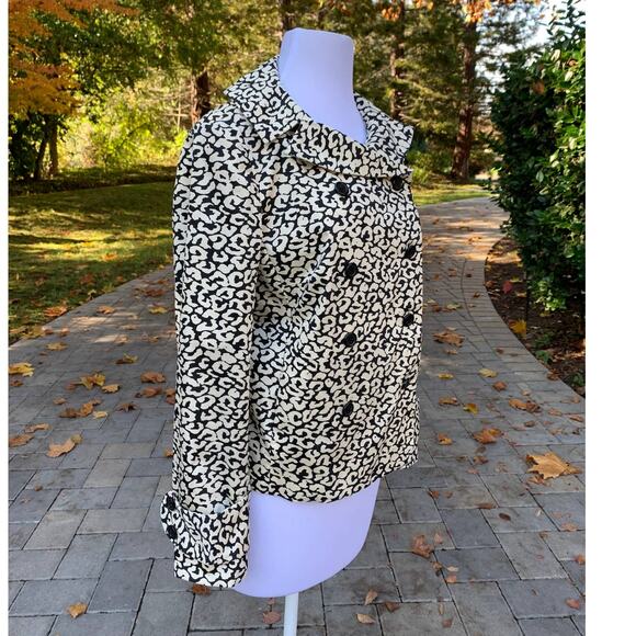 J Crew Leopard Black Chic Short Trench Coat Preppy Size Small Career Modest - Picture 4 of 11